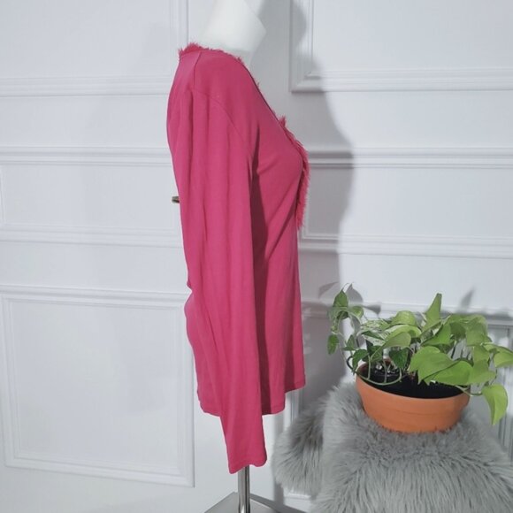 Banana Republic Feathered Trim Boat Neck Magenta Long Sleeved Henley Top- M - Picture 3 of 9